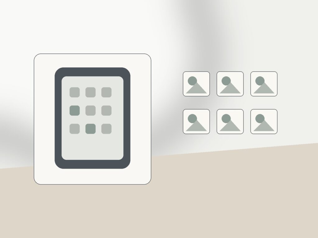 Photo library thumbnails grouped for careful cleanup and organization