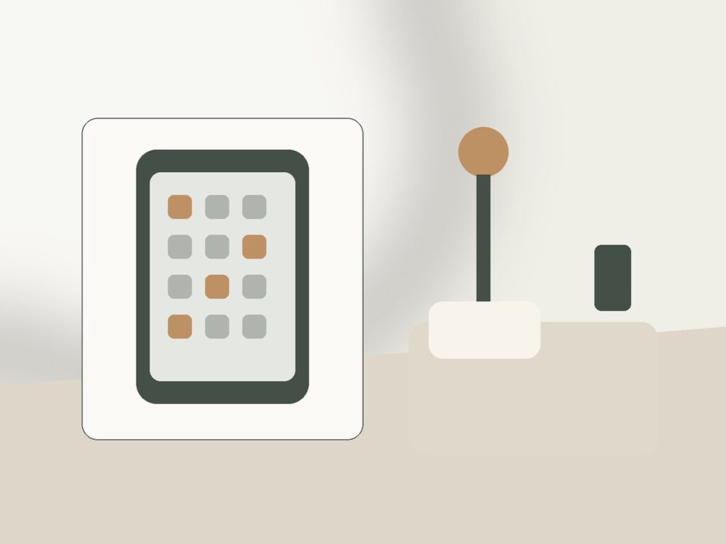Smartphone charging away from the bed beside a calm evening setup